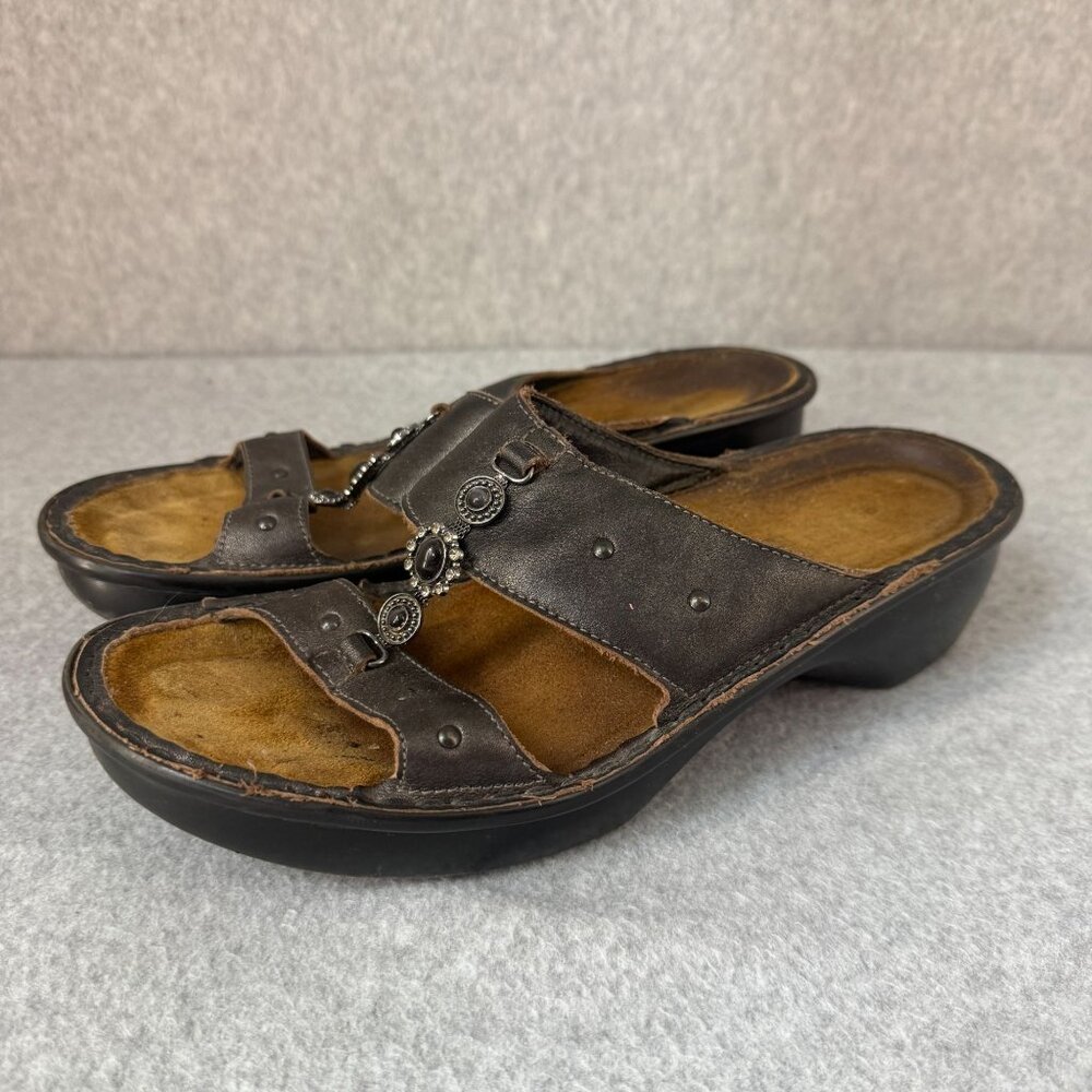 Naot Womens Leather Sandals Slip On Beaded Strap Accent Black Size 38 EU 7 - 7.5